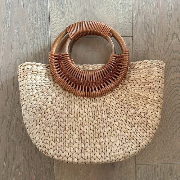 Top Handle Woven Straw Summer Tote Bag - Picture 5 of 11
